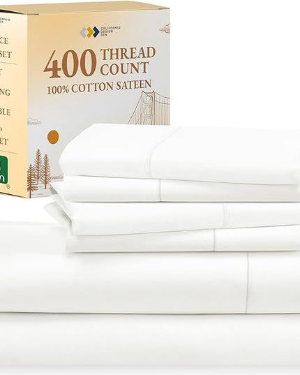 California Design Den 6-Pc King Size Sheet Set with 4 Pillowcases - Soft 400 Thread Count 100% Cotton Sheets, Cooling Sateen Weave, Luxury Deep Pocket Bedsheets Set - Ivory - LeafyLoom