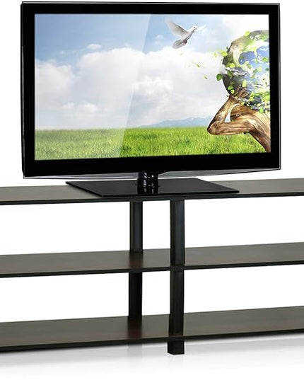 Furinno Turn-S-Tube No Tools 3-Tier Entertainment TV Stands, Dark Brown and Black, Square Corner/Wide - LeafyLoom