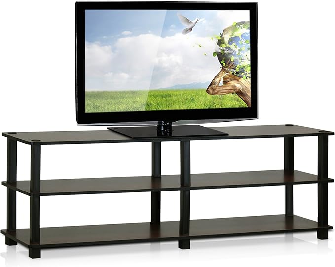 Furinno Turn-S-Tube No Tools 3-Tier Entertainment TV Stands, Dark Brown and Black, Square Corner/Wide - LeafyLoom