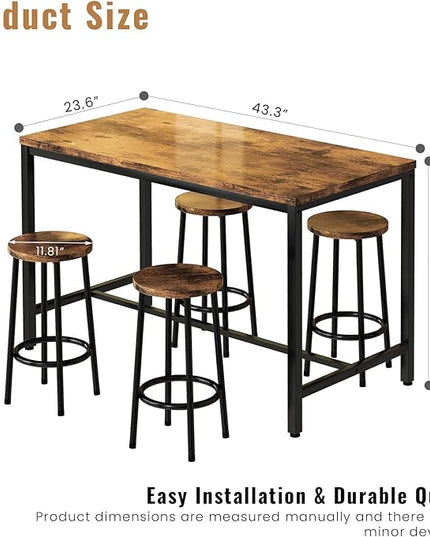 DKLGG Dinner Table Set for 4, Modern Kitchen Table and Chairs for 4 Wooden Top and Adjustable Metal Legs, Small Dining Room Table Set 5 Pieces Compact Design for Small Space - LeafyLoom
