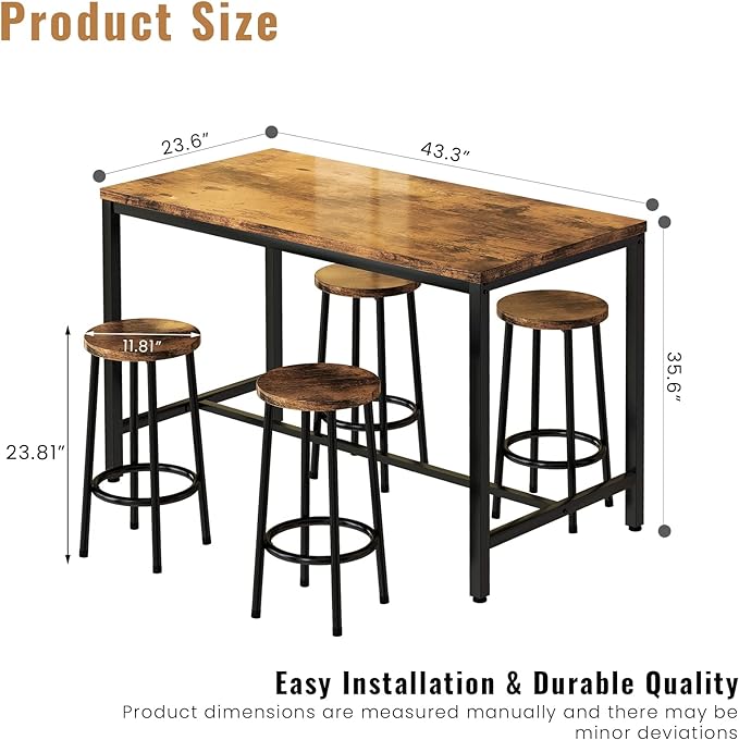 DKLGG Dinner Table Set for 4, Modern Kitchen Table and Chairs for 4 Wooden Top and Adjustable Metal Legs, Small Dining Room Table Set 5 Pieces Compact Design for Small Space - LeafyLoom