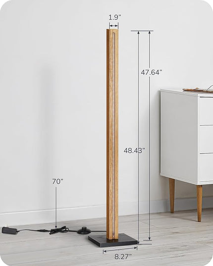 EDISHINE Wood LED Corner Floor Lamp, Modern Dimmable Light with Remote, Minimalist Standing Floor Light for Living Room, Bedroom, Office, 7 Color Temperature 2700~6000K, 46" - LeafyLoom