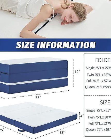 CYMULA Tri Folding Mattress Twin,Dorm Furniture,4 inch Foldable Mattress with Collapsible and Washable Cover,Suitable for Guest Bed hospital mattress Futon,Camping, Road Trip,Tatami,temporary beds - LeafyLoom