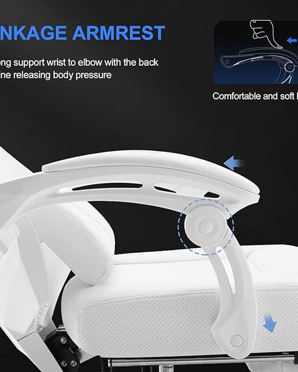 GTRACING Gaming Chair, Computer Chair with Mesh Back, Ergonomic Gaming Chair with Footrest, Reclining Gamer Chair with Adjustable Headrest and Lumbar Support for Gaming and Office (White) - LeafyLoom