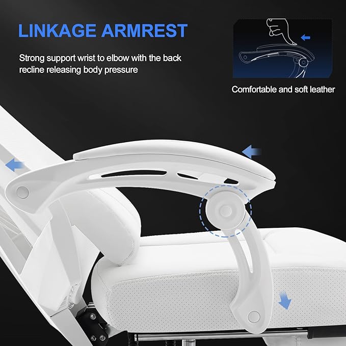 GTRACING Gaming Chair, Computer Chair with Mesh Back, Ergonomic Gaming Chair with Footrest, Reclining Gamer Chair with Adjustable Headrest and Lumbar Support for Gaming and Office (White) - LeafyLoom