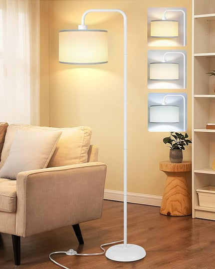 [Upgraded] LED Floor Lamp for Living Room, 3 Color Temperature Floor Lamp with Foot Switch Modern Standing Lamp Tall Pole Floor Reading Lamp for Bedroom, Study Room, Office, 9W Bulb Included, White - LeafyLoom