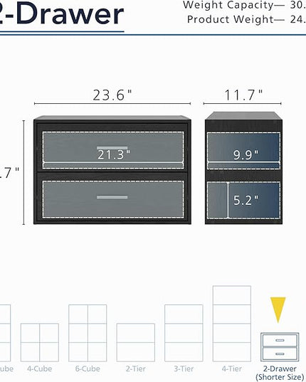 Apexa 2 Wooden Stackable Storage, Small Food Pantry Cabinet, Cajonera De Madera, Underbed Drawer Dorm Teen Room Decor & Bedroom, Home Office, Kitchen, Black - LeafyLoom