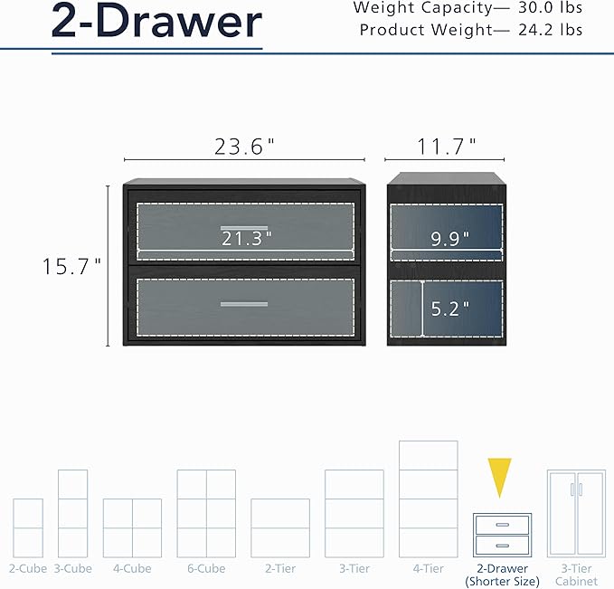 Apexa 2 Wooden Stackable Storage, Small Food Pantry Cabinet, Cajonera De Madera, Underbed Drawer Dorm Teen Room Decor & Bedroom, Home Office, Kitchen, Black - LeafyLoom