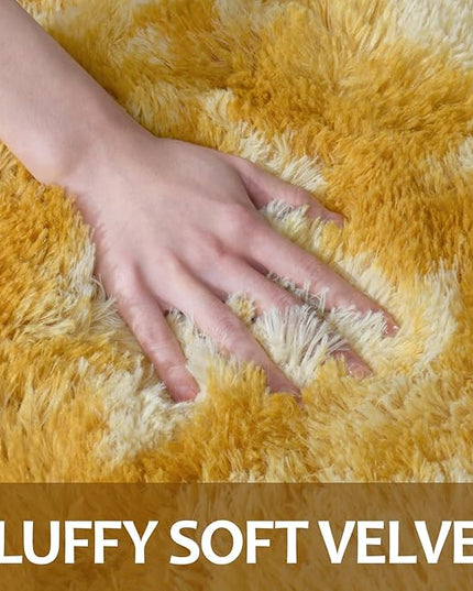 Large Area Rugs for Living Room, Super Soft Fluffy Modern Bedroom Rug, Tie-Dyed Orange Yellow Indoor Shag Fuzzy Carpets for Girls Kids Nursery Room Home Decor (A-Orange, 4x6 Feet) - LeafyLoom