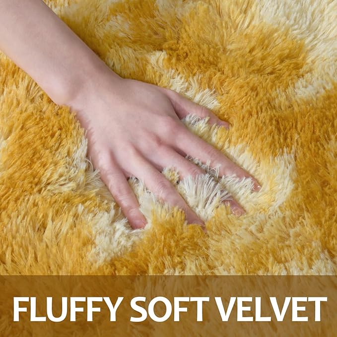 Large Area Rugs for Living Room, Super Soft Fluffy Modern Bedroom Rug, Tie-Dyed Orange Yellow Indoor Shag Fuzzy Carpets for Girls Kids Nursery Room Home Decor (A-Orange, 5x8 Feet) - LeafyLoom