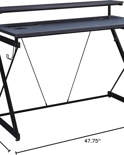 OSP Home Furnishings Emulator Battlestation Gaming Desk with RGB LED Lights, Black - LeafyLoom