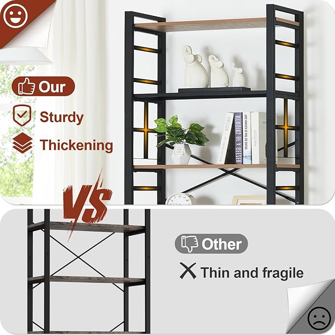 HOMBAZAAR Bookshelf,7 Tier Tall Bookshelf with Metal Frame,Open Bookshelves and Bookcases,Industrial Book Shelf for Living Room,Home Office and Bedroom,Rustic Brown - LeafyLoom