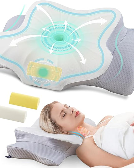 DONAMA Cervical Pillow,Contour Memory Foam Pillow,Ergonomic Neck Support Pillow for Side Back Stomach Sleepers with Adjustable Support Sticks - LeafyLoom