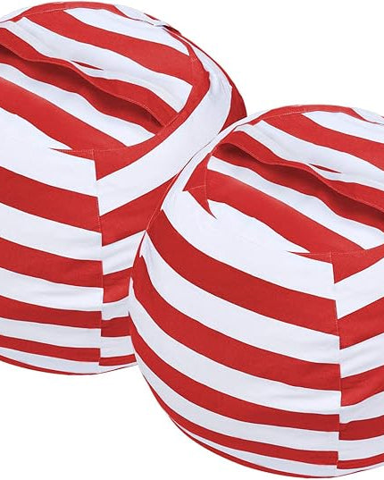 2 PCS Stuffed Animal Storage Bean Bag Chair Cover, Cotton Canvas Beanbag with Zipper for Organizing Kid's and Adults Room Red 24" - LeafyLoom