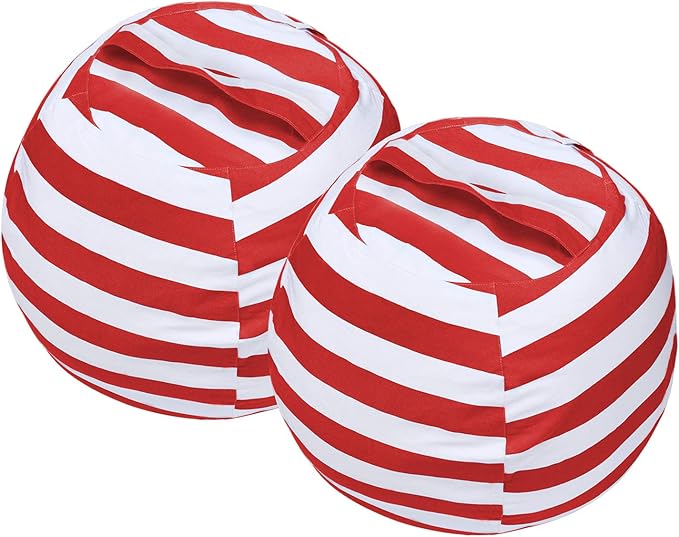 2 PCS Stuffed Animal Storage Bean Bag Chair Cover, Cotton Canvas Beanbag with Zipper for Organizing Kid's and Adults Room Red 24" - LeafyLoom