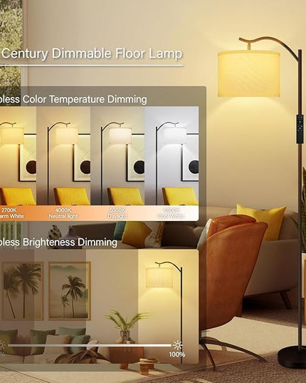 BoostArea Floor Lamp for Living Room,Arc Floor Lamp with Remote Control,Stepless Dimmable Brightness & Colors Temperature 2700k-6500k,Modern Standing Lamp for Bedroom Study Room Office,White - LeafyLoom