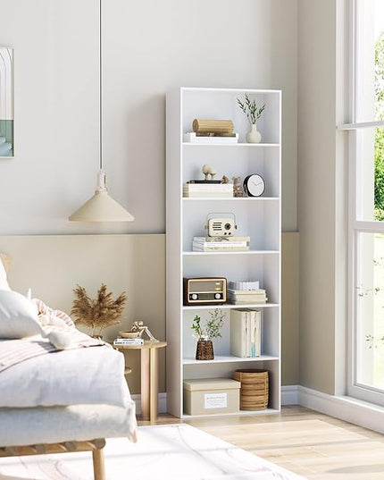 FOTOSOK 6-Tier Open Bookcase and Bookshelf, Freestanding Display Storage Shelves Tall Bookcase for Bedroom, Living Room and Office, White - LeafyLoom
