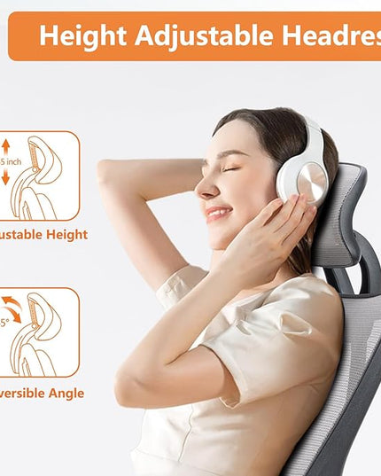 Sweetcrispy Ergonomic Office Desk Computer Chair, High Back Comfy Swivel Home Gaming Mesh Chairs with Wheels, Adjustable Lumbar Support, Headrest, Liftable 2D Arms,135° Tilt for Bedroom, Study, Grey - LeafyLoom