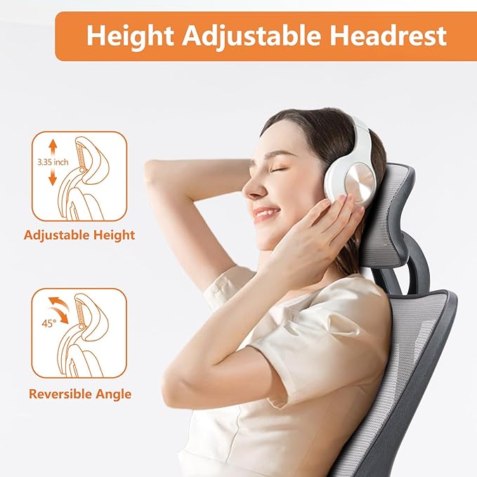 Sweetcrispy Ergonomic Office Desk Computer Chair, High Back Comfy Swivel Home Gaming Mesh Chairs with Wheels, Adjustable Lumbar Support, Headrest, Liftable 2D Arms,135° Tilt for Bedroom, Study, Grey - LeafyLoom