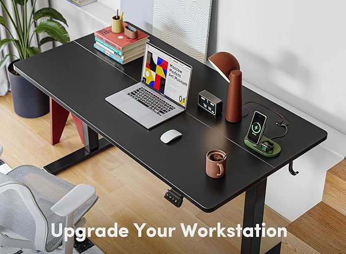 FEZIBO Electric Standing Desk, 48 x 24 Inches Height Adjustable Stand up Desk, Sit Stand Home Office Desk, Computer Desk, Black - LeafyLoom