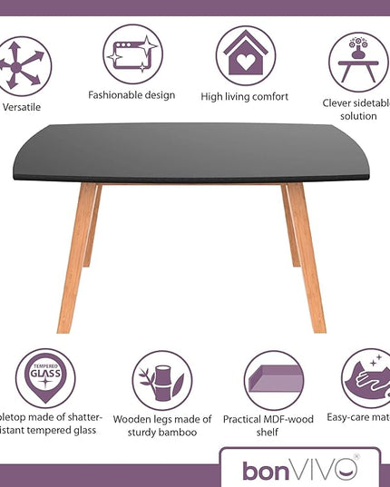 bonVIVO Small Coffee Table - Franz Designer Low Coffee Table with Wooden Frame for Small Spaces and Storage, Small Desk, Living Room Furniture for Men and Women - Black - LeafyLoom