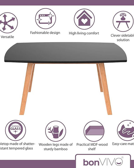 bonVIVO Small Coffee Table - Franz Designer Low Coffee Table with Wooden Frame for Small Spaces and Storage, Small Desk, Living Room Furniture for Men and Women - Black - LeafyLoom