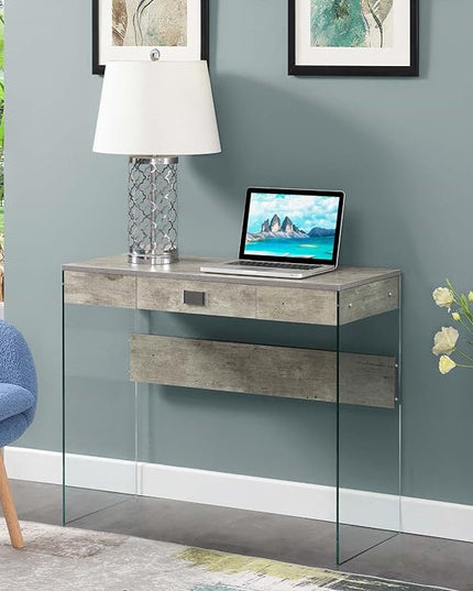 Convenience Concepts SoHo 1 Drawer Glass 36 inch Desk, Faux Birch/Glass - LeafyLoom