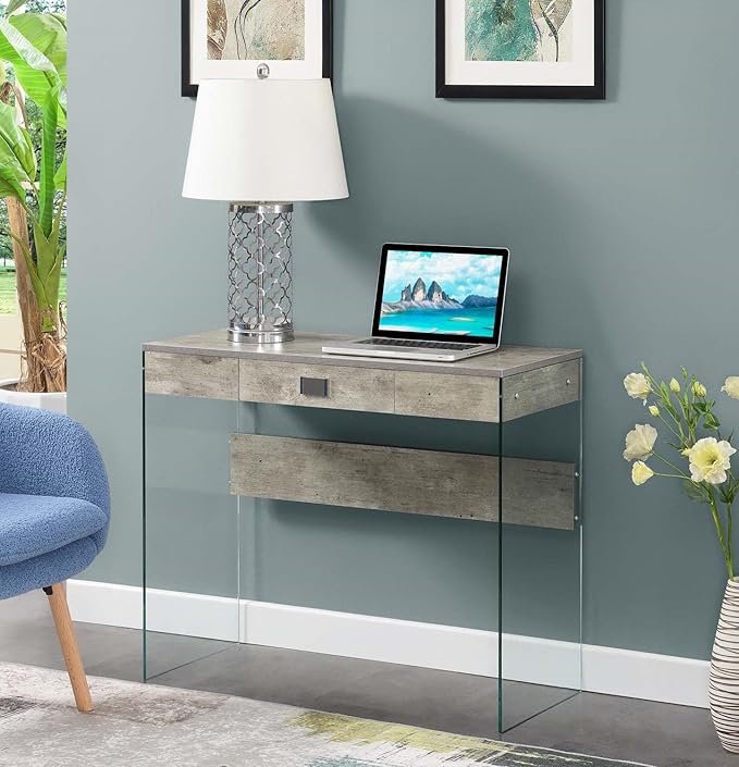 Convenience Concepts SoHo 1 Drawer Glass 36 inch Desk, Faux Birch/Glass - LeafyLoom