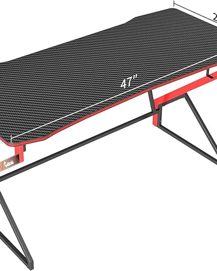 CubiCubi Simple Gaming Desk Z Shaped 47 inch Gamer Workstation, Home Computer Carbon Fiber Surface Gaming Desk PC Table with Headphone Hook - LeafyLoom