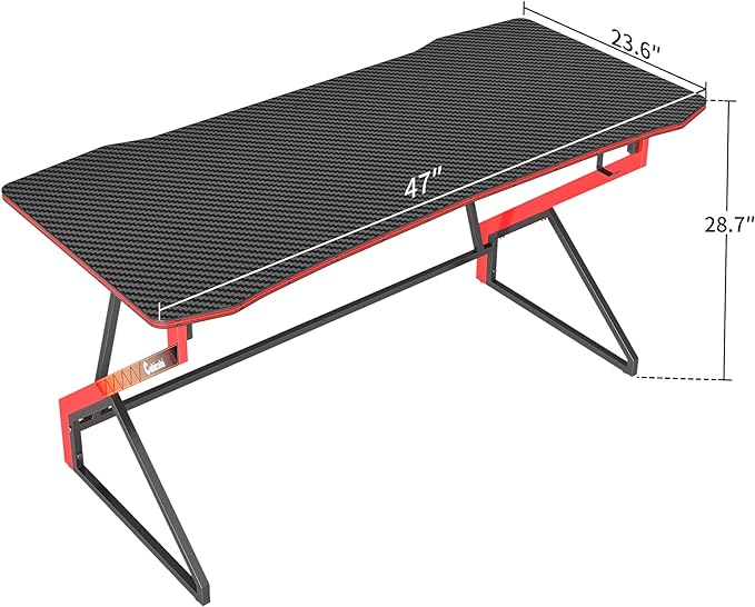 CubiCubi Simple Gaming Desk Z Shaped 47 inch Gamer Workstation, Home Computer Carbon Fiber Surface Gaming Desk PC Table with Headphone Hook - LeafyLoom