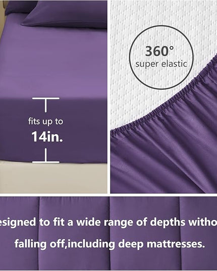 CozyLux Queen Size Comforter Set - 7 Pieces Bed in a Bag Set Purple, Bedding Sets Queen with All Season Quilted Comforter, Flat Sheet, Fitted Sheet, Pillowcases, Purple, Queen - LeafyLoom