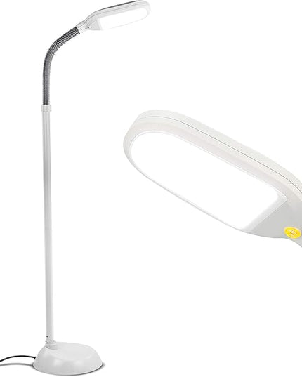Brightech Litespan - Bright LED Floor Reading Lamp for Over Chair Crafts and Reading, Estheticians' Light for Lash Extensions, Adjustable Standing Lamp for Living Room, Bedroom, Office - White - LeafyLoom