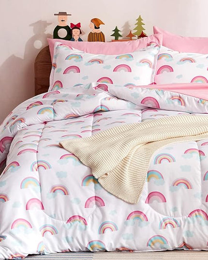 SLEEP ZONE Kids Rainbow Bedding Comforter Set Full/Queen Size - Super Soft & Cute Printed 3-Piece Comforter Set All Seasons for Boys, Girls, Fade Resistant, Machine Washable, Rainbow - LeafyLoom