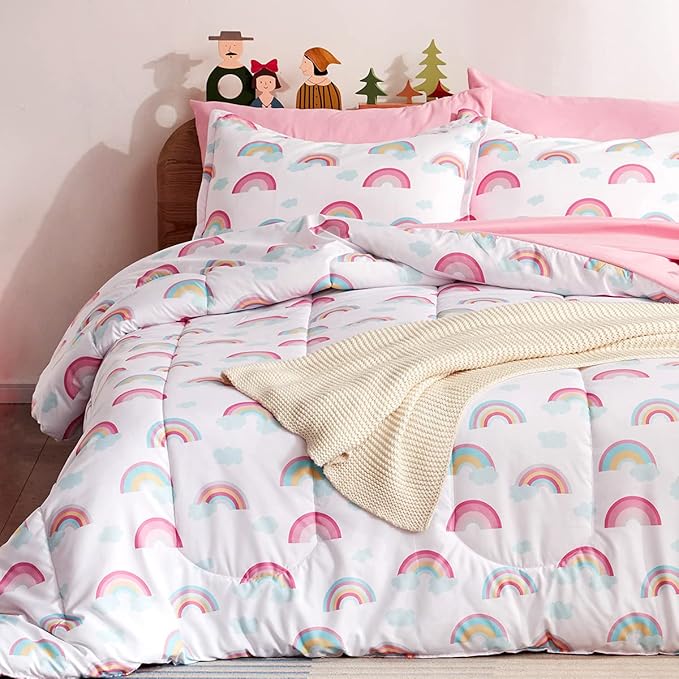 SLEEP ZONE Kids Rainbow Bedding Comforter Set Full/Queen Size - Super Soft & Cute Printed 3-Piece Comforter Set All Seasons for Boys, Girls, Fade Resistant, Machine Washable, Rainbow - LeafyLoom