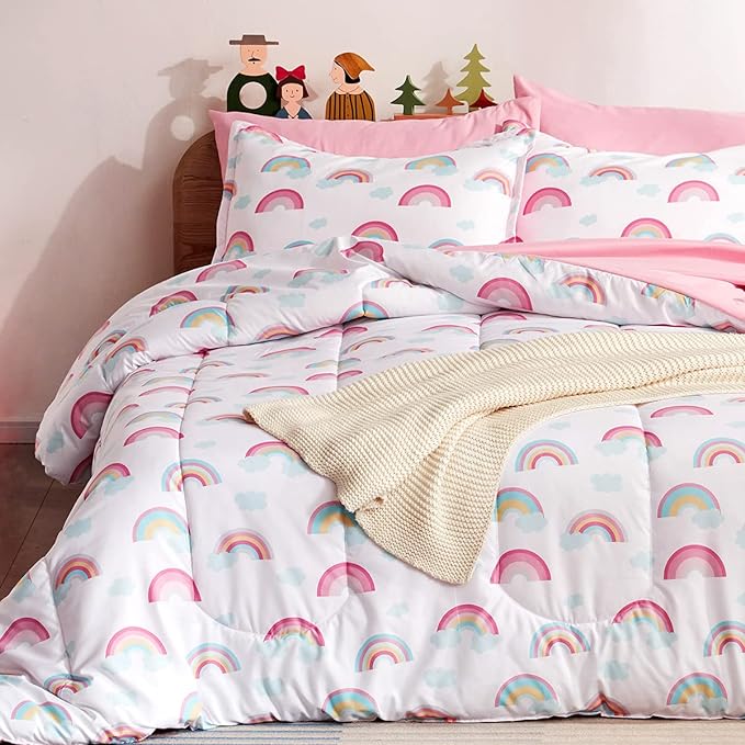 SLEEP ZONE Kids Rainbow Bedding Twin Comforter Set - Super Soft & Cute Printed 2-Piece Comforter Set All Seasons for Boys, Girls, Fade Resistant, Machine Washable, Rainbow - LeafyLoom