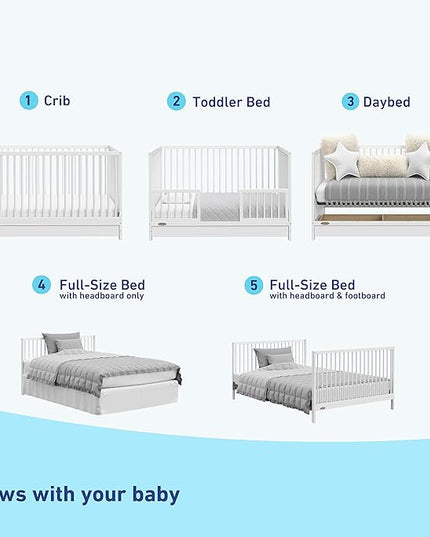 Graco Teddi 5-in-1 Convertible Crib with Drawer (White) – GREENGUARD Gold Certified, Crib with Drawer Combo, Full-Size Nursery Storage Drawer, Converts to Toddler Bed, Daybed and Full-Size Bed - LeafyLoom