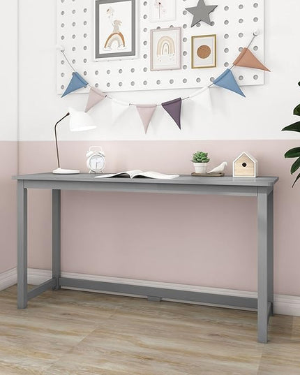 Max & Lily Solid Wood Desk, 55 Inches, Grey - LeafyLoom