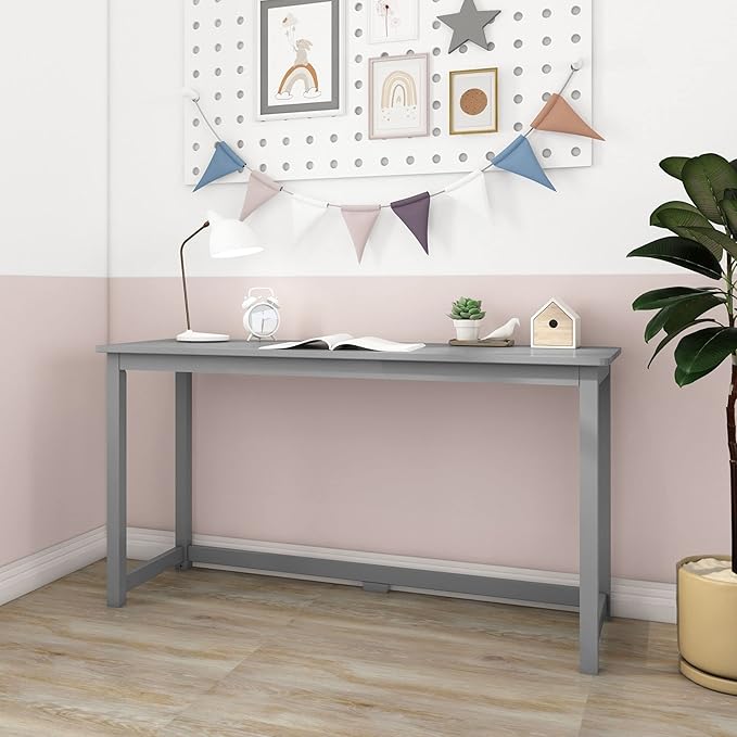 Max & Lily Solid Wood Desk, 55 Inches, Grey - LeafyLoom