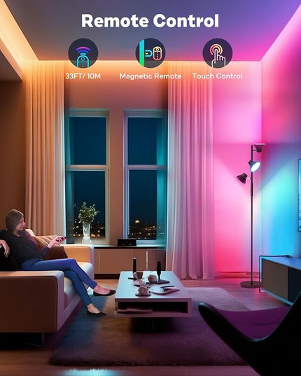 RGBCW Floor Lamp, 36W Bright Color Changing Lamp, Modern Stepless Dimmable LED RGB Floor Lamp with Remote & Touch Control, Standing Lamp for Living Room, Game Room, Bedroom - LeafyLoom