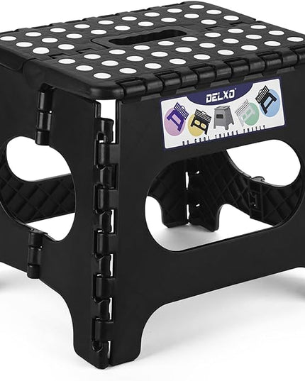 Delxo Folding Step Stool,11 Inch Non-Slip Foldable Step Stools for Kids and Adults,Portable Foldable Step Stool Lightweight Small Folding Stool with Handle for Kitchen Bathroom in Black,1 Pack - LeafyLoom