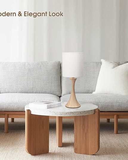 Bedside Touch Lamp, 3 Way Dimmable Touch Control Table Lamp, Wood Grain Farmhouse Table Lamp, Modern Nightstand Lamp with White Shade for Bedroom, Dorm, Office, 3000K LED Bulb Included - LeafyLoom