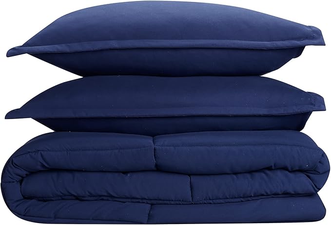 SERTA Simply Clean Ultra Soft Hypoallergenic Solid 3 Piece Comforter Set, King, Navy - LeafyLoom