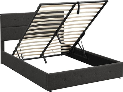 Queen Size Lift Up Storage Bed/Modern Upholstered Platform Bed Frame/Hydraulic Storage/No Box Spring Needed/Wood Slats Support - LeafyLoom