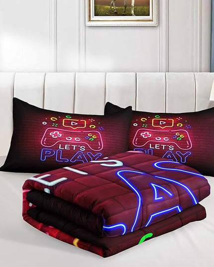 Gamer Comforter Sets,6 PCS Gaming Bedding Set for Boys,Kids Comforter Sets for Boys,Twin Comforter Sets for Boys,Bed in A Bag with Sheets(Twin,Red Color) - LeafyLoom