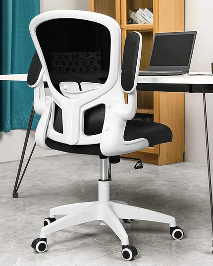 FelixKing Office Desk Chairs, Ergonomic PC Desk Chair with Wheels, Adjustable Lumbar Support and Height, Swivel Computer Chair with Flip-up Armrests, Ergo Mesh Backrest for Working (White) - LeafyLoom