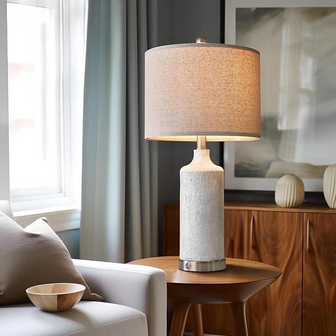 OYEARS 24” Table Lamps Set of 2, Bedside Lamps for Bedroom Night Stands, 3-Way Dimmable Table Lamps for Living Room With USB A+C, Farmhouse Touch Lamp for Home Decor, End Table, Modern (Bulb Included) - LeafyLoom