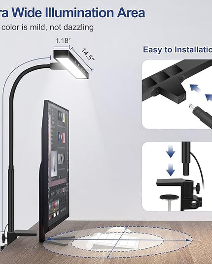 NEWACALOX Desk Lamps for Home Office, LED Desk Lamp with Touch Control and Night Light Function, Architect Task Lamp with 16-inch Long Lamp Head, 3 Modes 10 Brightness Gooseneck Desk Light - LeafyLoom