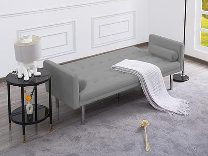 Mid-Century Living Room Furniture Sets Modern Tufted Loveseat Sofa with Adjusting Backrest & 2 Pillows Metal Legs Comfy Couch Folding Daybed for Small Spaces Office,Grey Sofá, Gray-1 - LeafyLoom