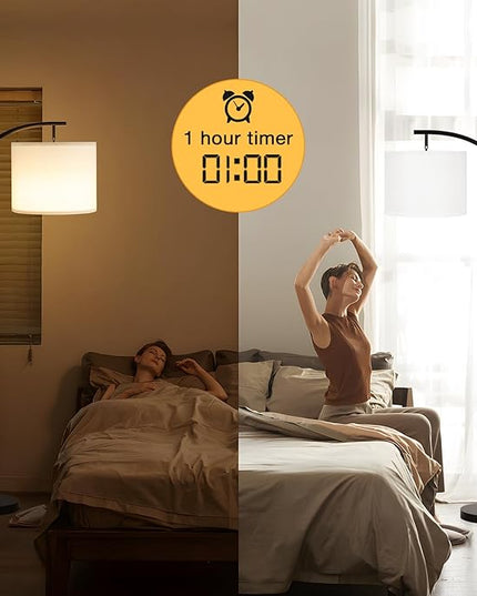 Ambimall Floor Lamp with Remote Control and Stepless Dimmable Bulb, Colors Temperature & Brightness Adjustable, Modern Floor Lamps for Living Room（White Shade & Black Pole） - LeafyLoom