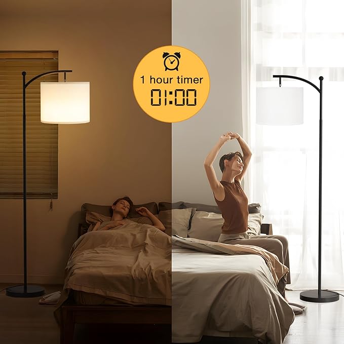Ambimall Floor Lamp with Remote Control and Stepless Dimmable Bulb, Colors Temperature & Brightness Adjustable, Modern Floor Lamps for Living Room（White Shade & Black Pole） - LeafyLoom